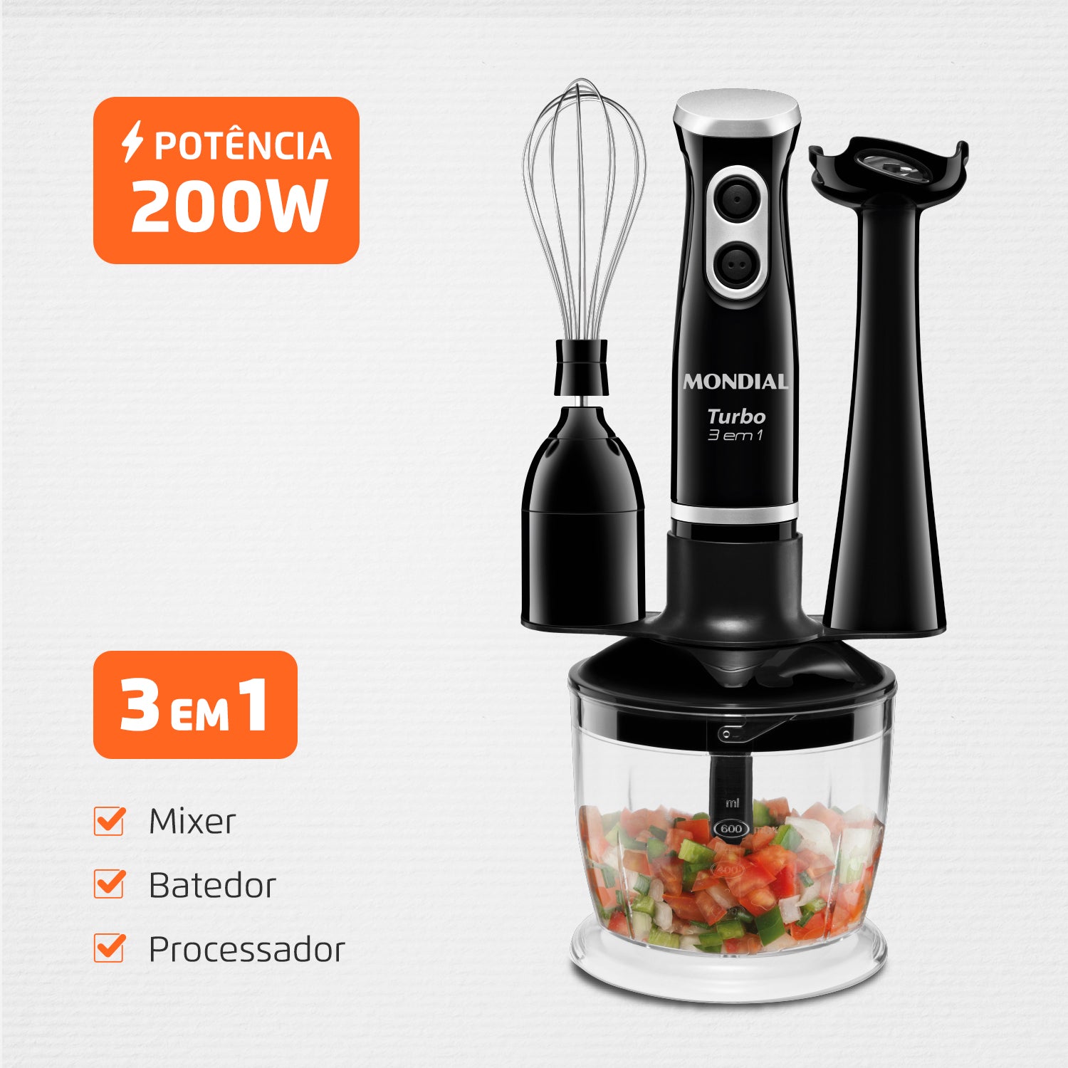Mixer Turbo Mondial M-14 3 Em 1 Potencia 350w 60hz 110v Mixer Turbo Mondial M-14 3 Em 1 Potencia 350w 60hz 110v